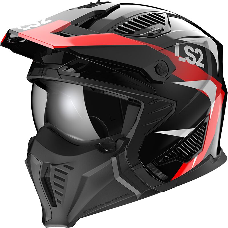 Casco LS2 OF606 Drifter Triality Negro/Rojo Brillante