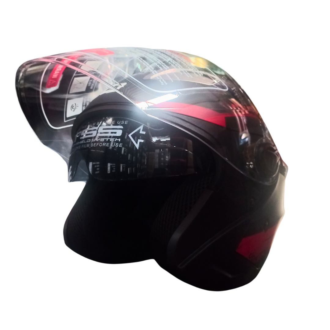 Casco Abierto BLD 708 Dark Negro/Rojo Mate