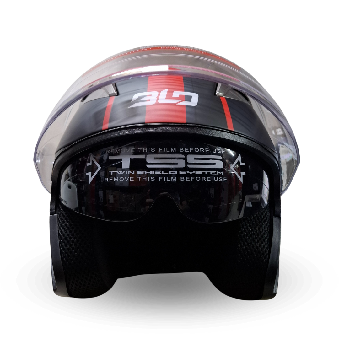 Casco Abierto BLD 708 Linox Negro/Rojo Mate