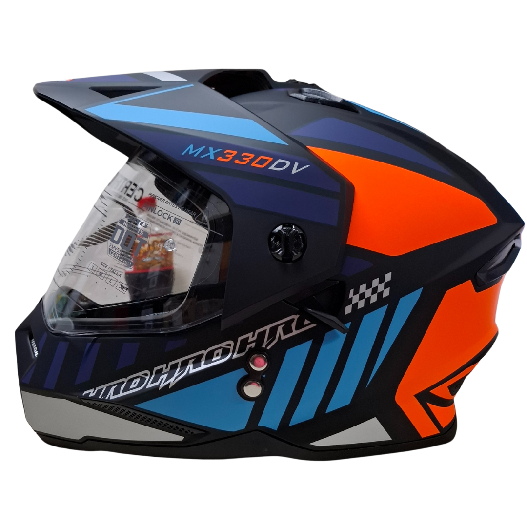 Casco HRO MX-330 Merax Azul/Naranja Mate