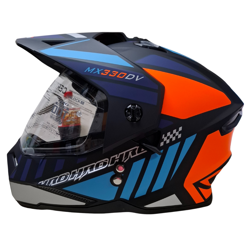 Casco HRO MX-330 Merax Azul/Naranja Mate