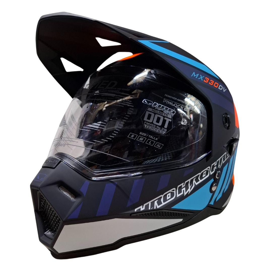 Casco HRO MX-330 Merax Azul/Naranja Mate